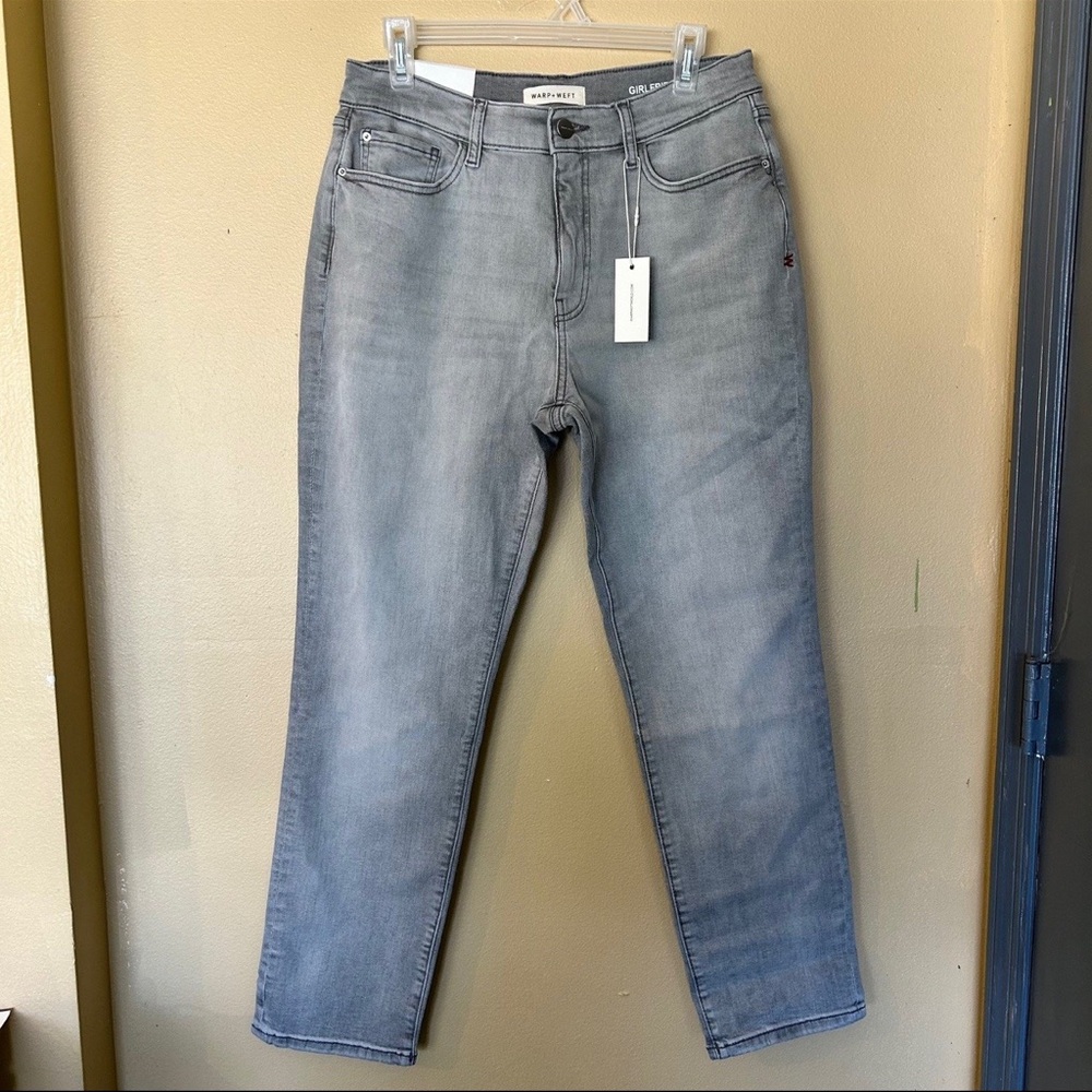Warp + Weft high waisted grey girlfriend jeans
